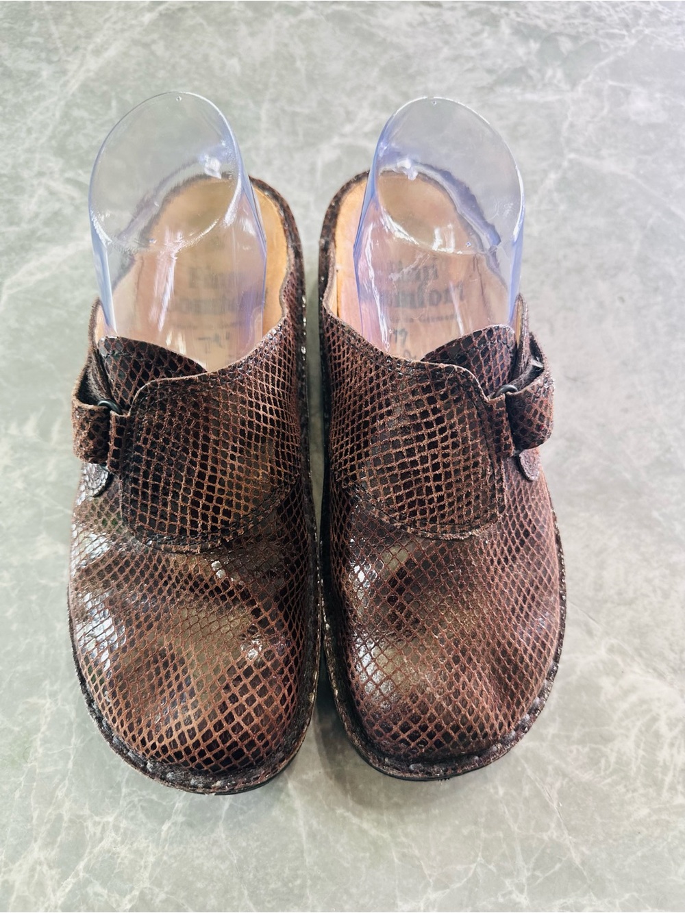 Finn Comfort Women's Orb Mule Clogs Brown Snake Skin Slip Ons Size 38 EU 7.5